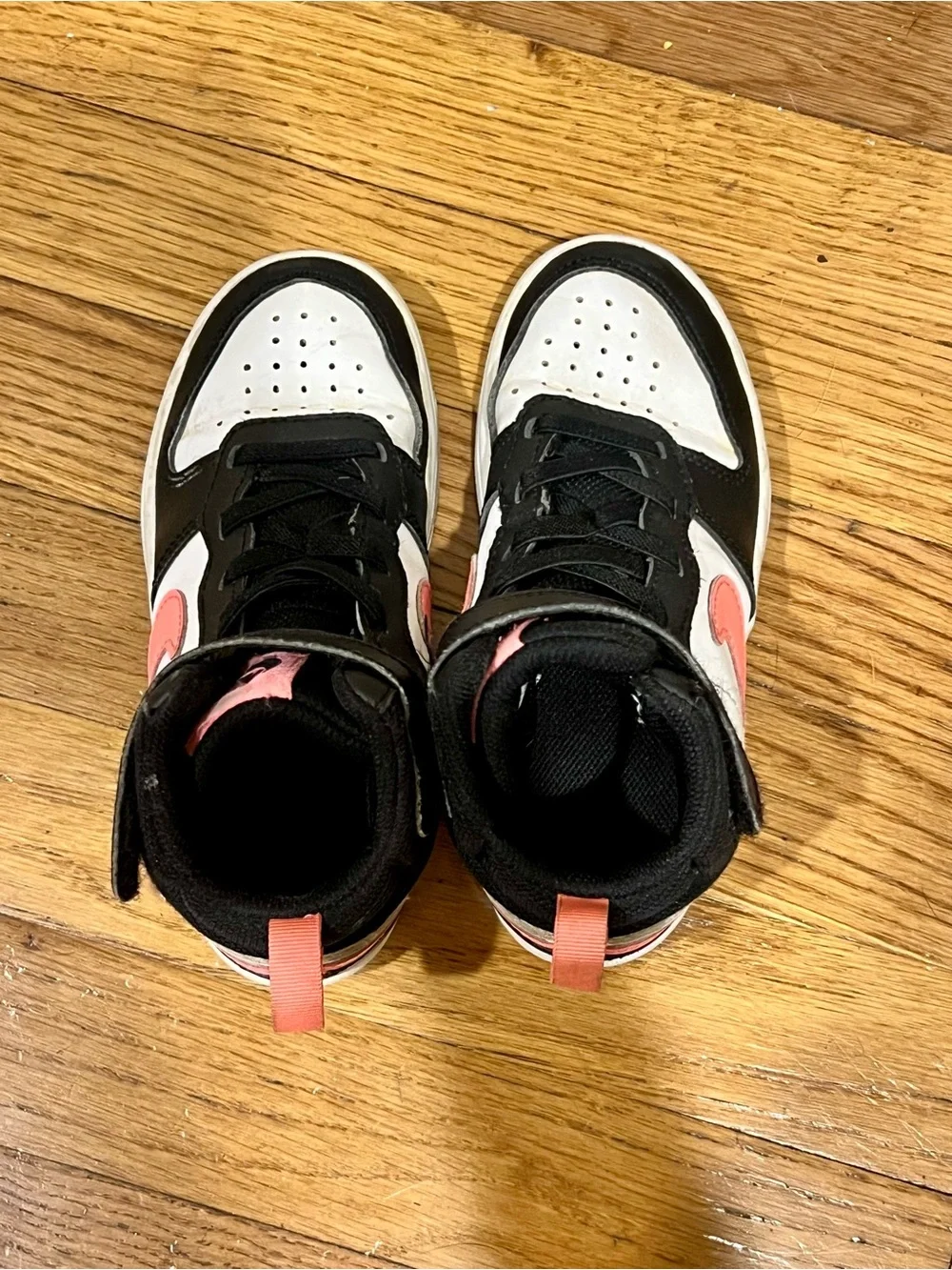 Nike Kids High-Top Sneakers in Black, White & Pink Coral